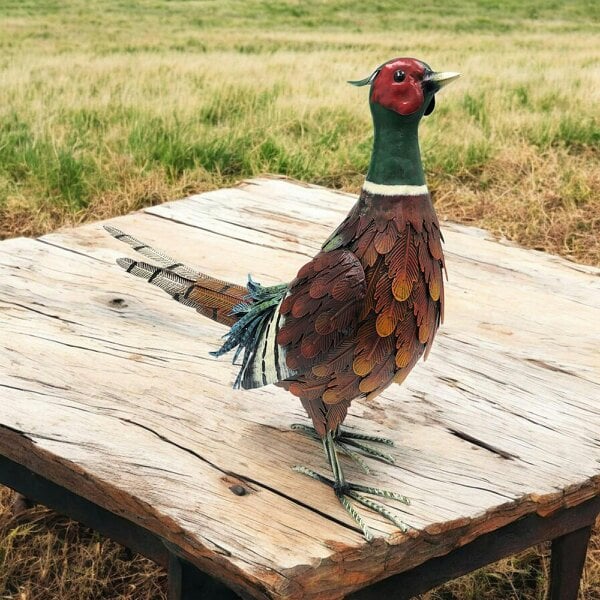 EDH Door Hardware Metal Ring-Necked Pheasant – 50 x 15 x 40 CM | Handcrafted Metal Bird Garden Ornament