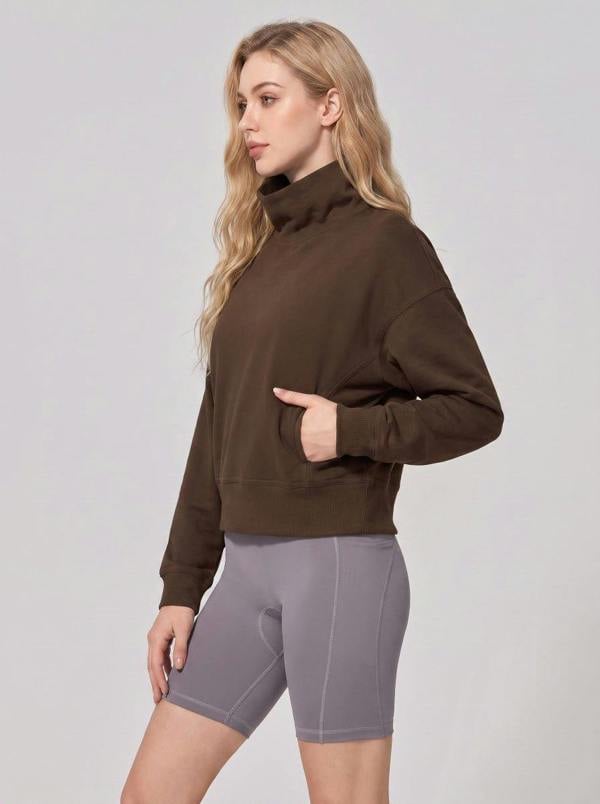 Anniou Cropped Mock Neck Pullover Sweatshirt