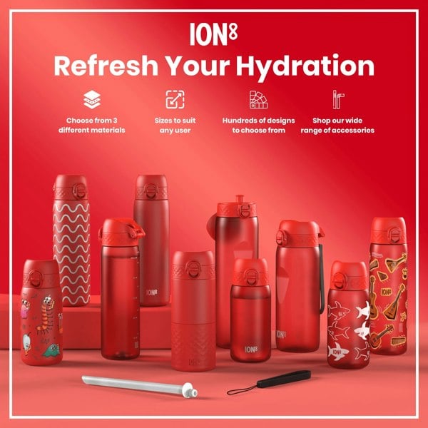 ION8 Leak Proof Thermal Steel Water Bottle, Insulated, Red, 320ml (11oz)
