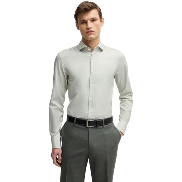 Boss Mens Plain Regular Long-Sleeved Formal Shirt - Green - 