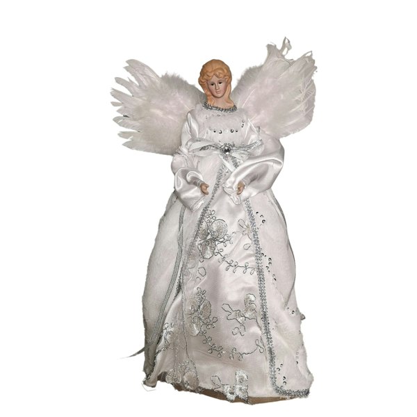 Samuel Alexander 40cm Premier Deluxe Christmas Angel Tree Topper Decoration in Silver & White