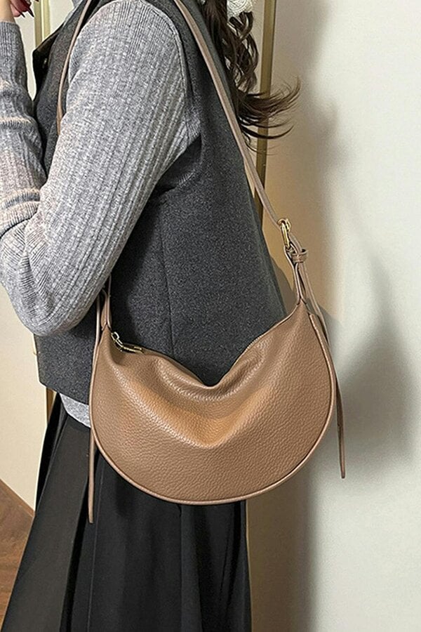XY LONDON Crescent Shape Shoulder Bag With Crossbody Strap - Taupe