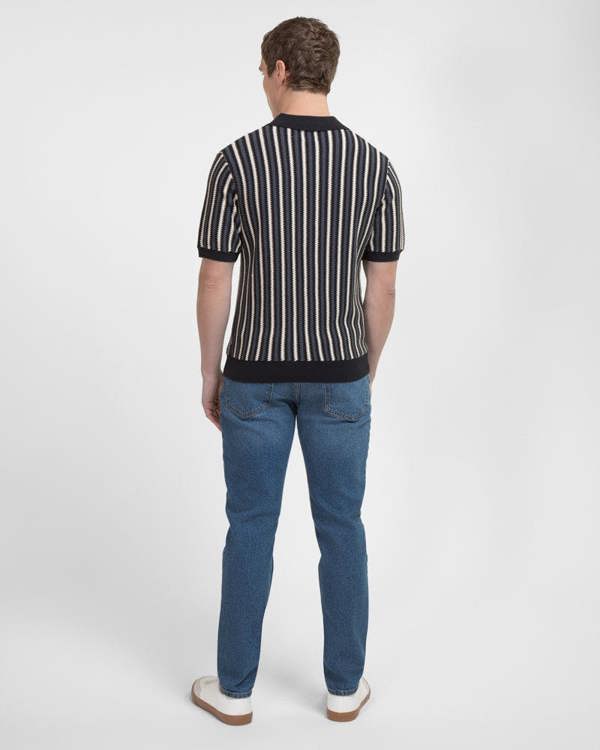 Steel & Jelly Pimlico - Knitted Stripe Trophy Neck Polo Shirt