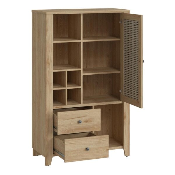 Wyld Haus Monza Natural Oak Wood and Rattan 1 Door 2 Drawer Cabinet