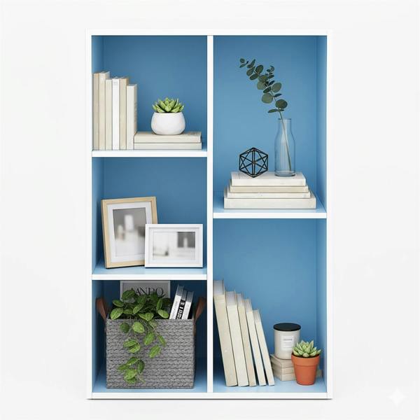 WALPLUS Luder 5-Cube Reversible Open Shelf, White/Light Blue | Premium Home Interior Decoration