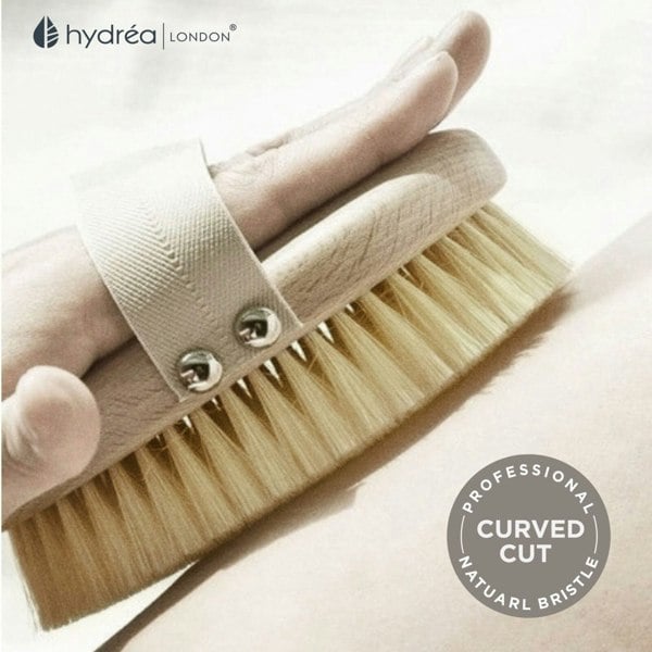 Hydréa London Professional Wet & Dry Body Brush with Long Detachable Curved Handle Natural Bristle & FSC® Certified Beechwood