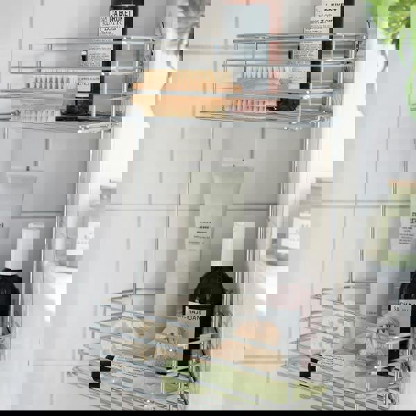 BESLAGSBODEN Polished Chrome Stainless Steel Double Corner Shower Basket Self Adhesive Wall Mounted