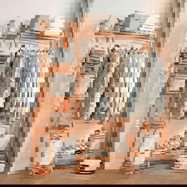 Living and Home Multi-Functional Bamboo Garment Clothes Rack 7-Tier Storage Shelf Coat Hanging Rack