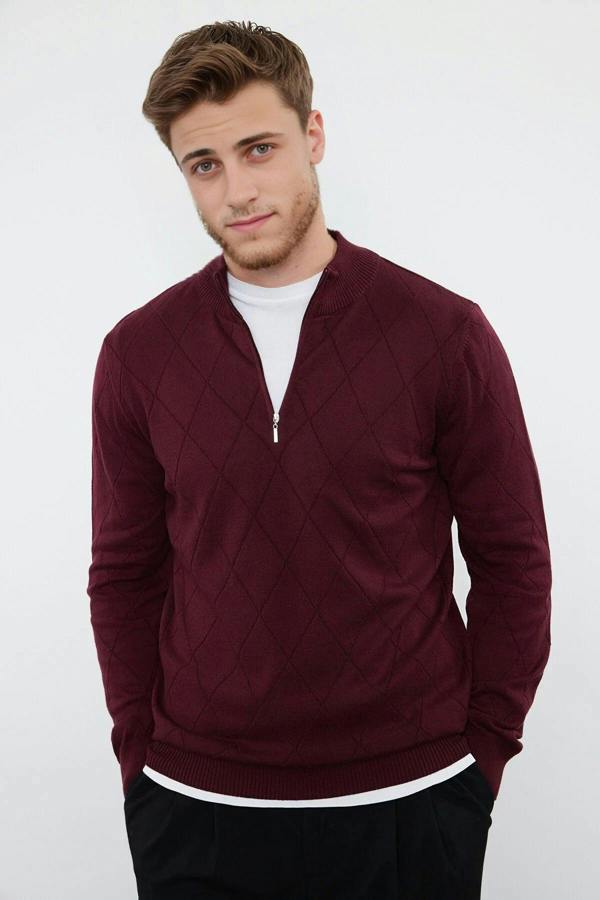 WOVCOR Slim Fit Half Turtleneck Zippered Collar Knit Men's Sweater