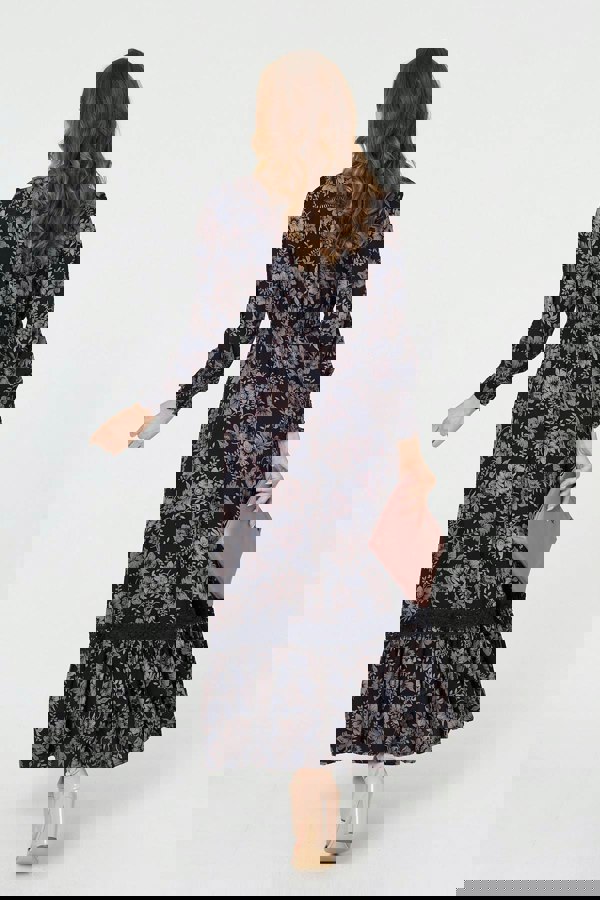 Navy | Floral Lace Long Sleeve Maxi Dress
