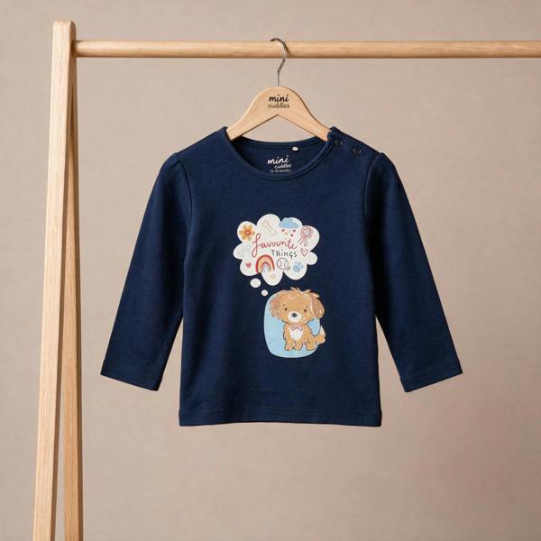Mini Cuddles Baby Girls Printed Tops Pack of 3, Navy Blue, White and Light Blue