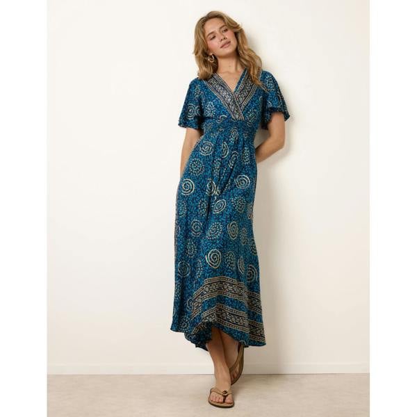 Blue Vanilla Wrap Over Tie Back Maxi Dress