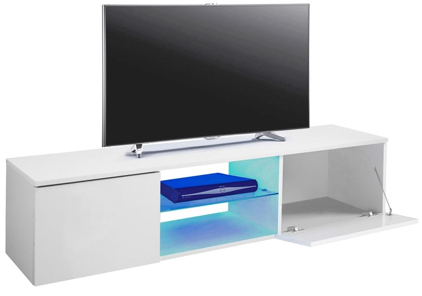 MDA Designs Ara White Modern TV Cabinet for Flat TV Screens of up to 65" Entertainment Unit with Built-in Blue LED Lights