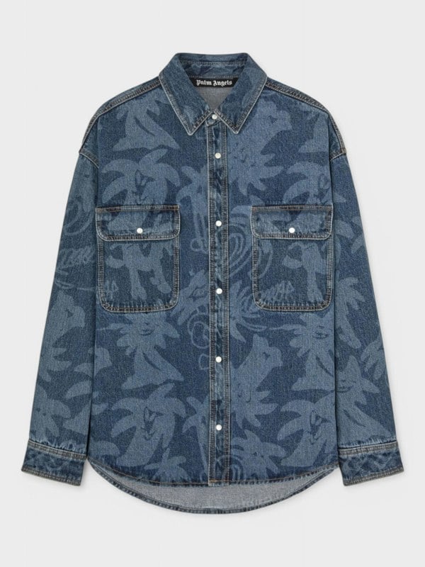 Palm Angels Palmity Laser Print Denim Shirt 'Light Blue' - Supplied FashionPalm Angels