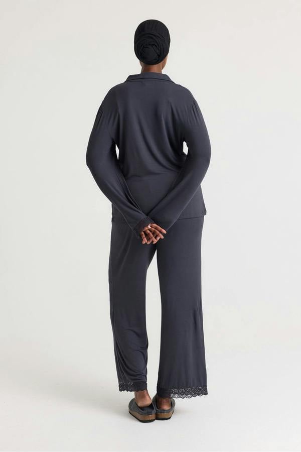 Bamboo Lace Long Pyjama Set in Raven - Wholesale - Pajamas