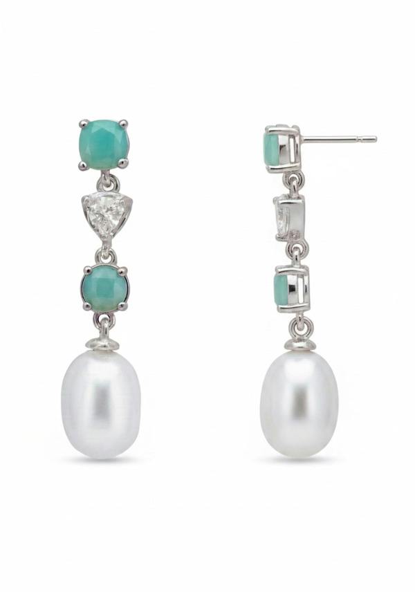 Latelita Pearl Whisper Drop Earrings Paraiba Tourmaline Silver