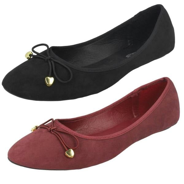 Spot On Ladies Spot On Flat Ballerina Bow Vamp Heart Charms