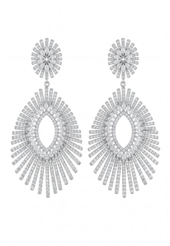 Latelita Geometria Sunburst Statement Drop Earrings Silver