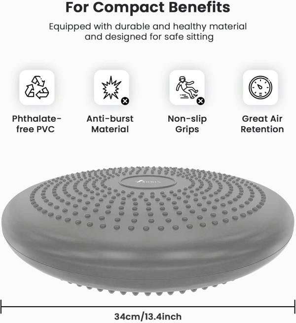 ROMIX Wobble Cushion, 34cm Inflatable Balance Disc with Pump for Core Training and Sitting Posture Support