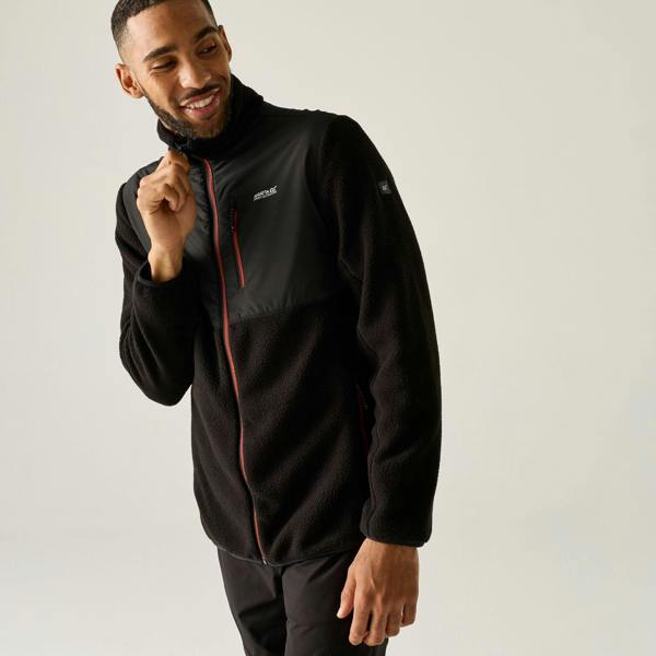 Regatta Mens Morran Water Resistant Full Zip Fleece Jacket - Black/Burnt Henna - 