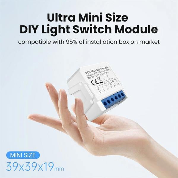 ENER-J Smart WiFi 2CH Switch Module, Converts Existing Switch to App & Voice Control, Works with Alexa & Google Assistant