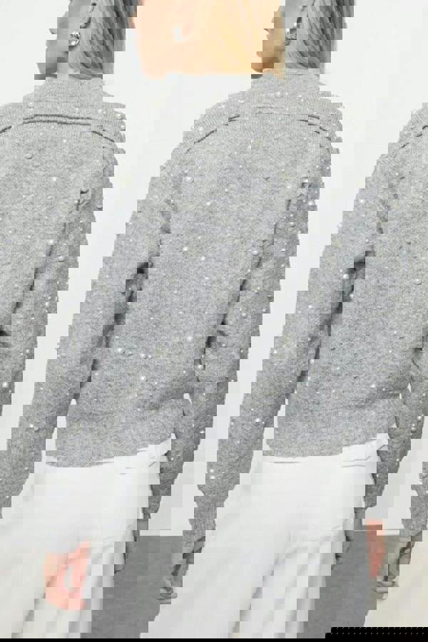 WOVCOR Soft Textured Zippered Knit Cardigan with Stone Details