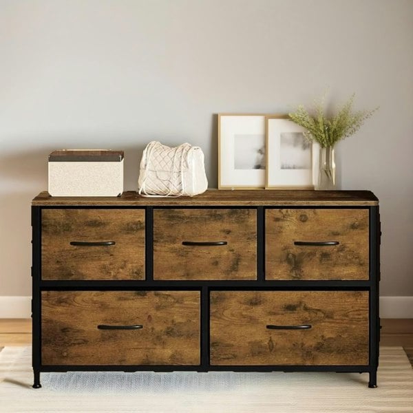 Rafaelo Mobilia Bedroom Dresser With 5 Fabric Storage Drawers Rustic Brown