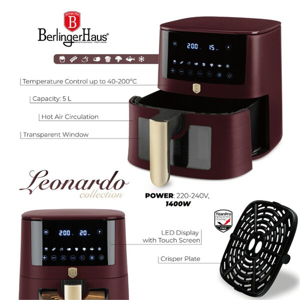 Berlinger Haus Air fryer, 5L, visible window Berlinger Haus BH9489 Leonardo