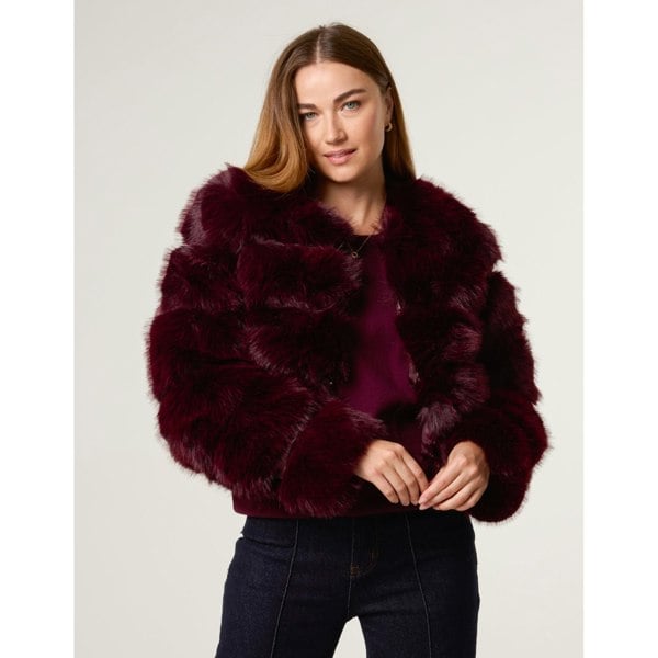 Blue Vanilla Pelted Fur Jacket - Wine
