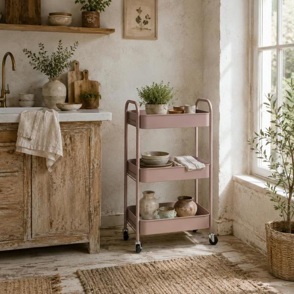 Wyld Haus Razira Metal Pink 3 Tier Steel Storage Trolley