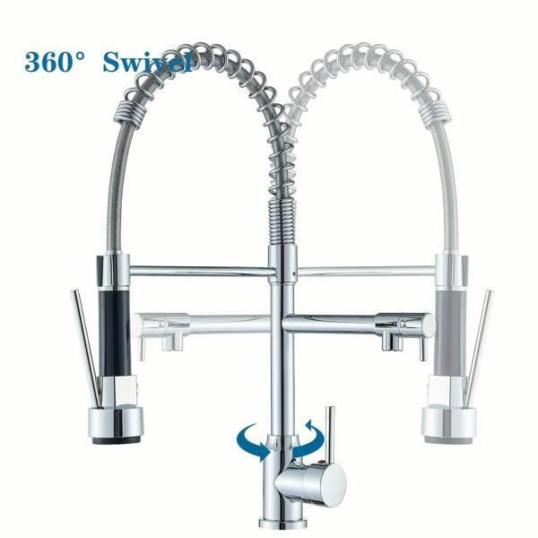 Dyzi Dual Spout Kitchen Tap Pull down Spray Head Faucet High-Pressure