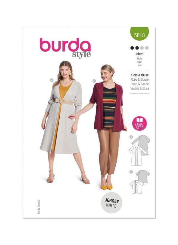 Burda Sewing Pattern 5818 Tops and Dresses For Women, 18-28 (44-54) - Easy