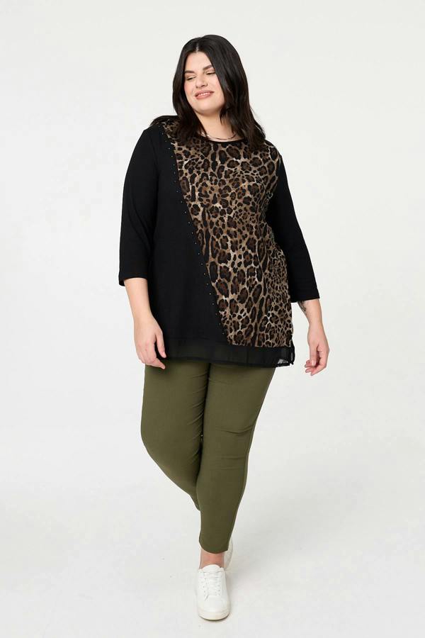 Black | Curve Animal Print Asymmetric Tunic Top