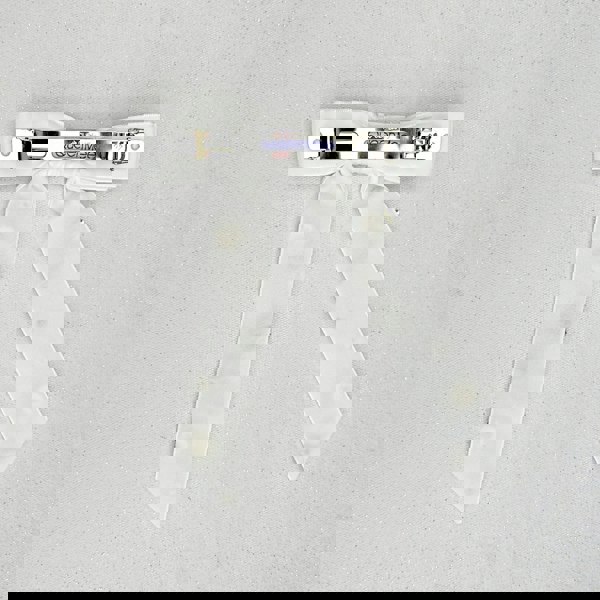 Velvet Bow Hair Clip in White with Jewels Barrette