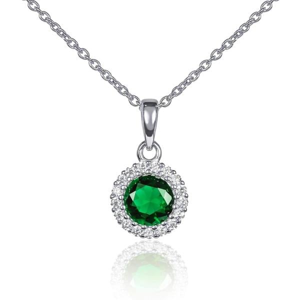925 Sterling Silver Green Halo Pendant Necklace for Women. - namana.london