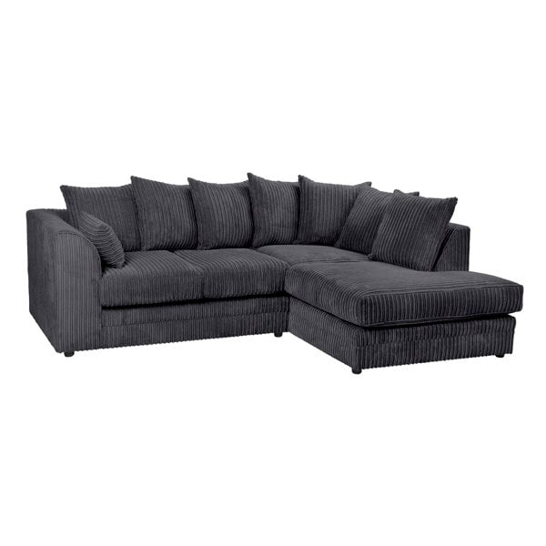 SQUAREBOXX Dylan Jumbo Cord 4 Seater Fabric Corner Sofa in Black