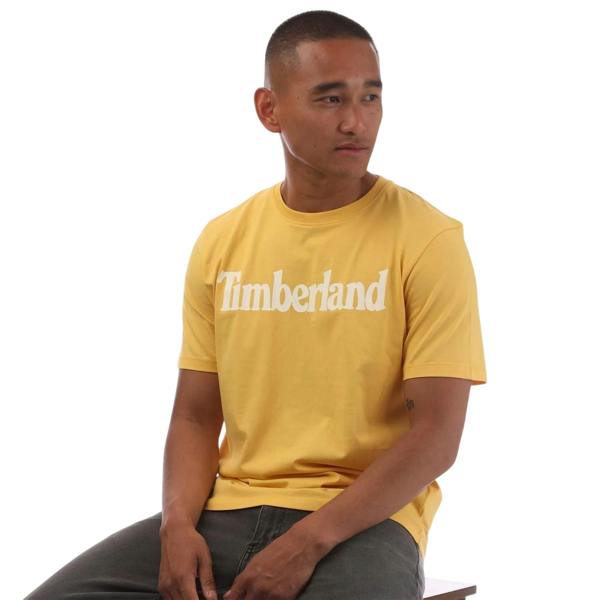 Timberland Mens Northwood Wordmark Cotton Crew Neck T-Shirt - Yellow - 