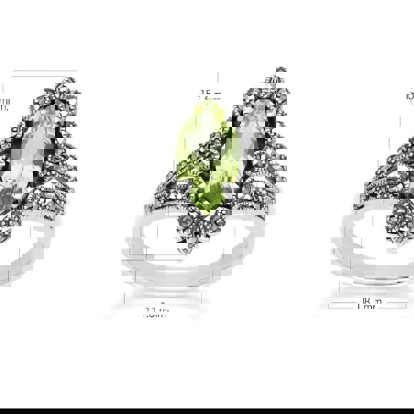 Gemondo Art Deco Style Marquise Peridot & Marcasite Ring in Sterling Silver