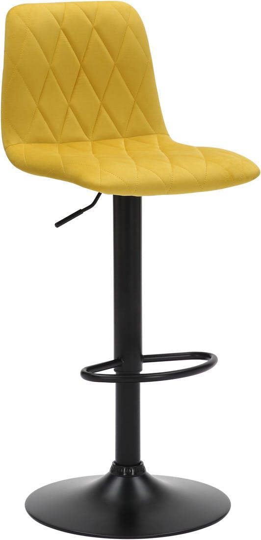 Lamboro Verona Velvet Kitchen Bar Stools, Matt Black Stem & Base, Height Adjustable Gas Lift With Backrest, Breakfast Bar Stool - Yellow