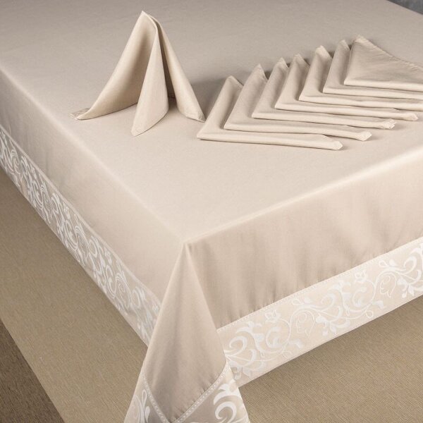 Cotton and Olive Elegance Tablecloth and Napkin Set - Mink