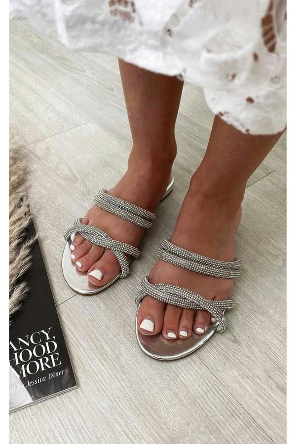 Azaria Slip On Sandals - Silver