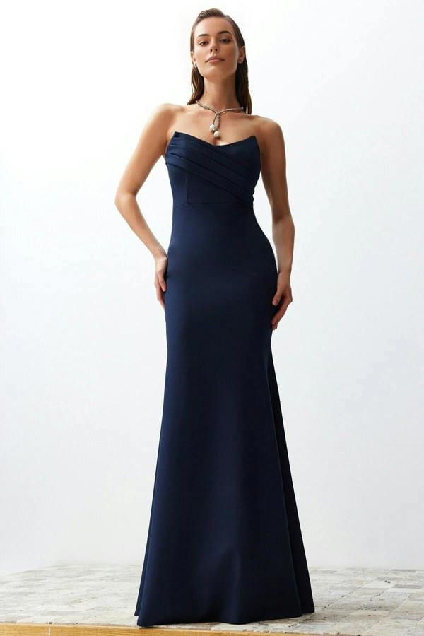 WOVCOR Collar Detail Woven Maxi Evening Dress