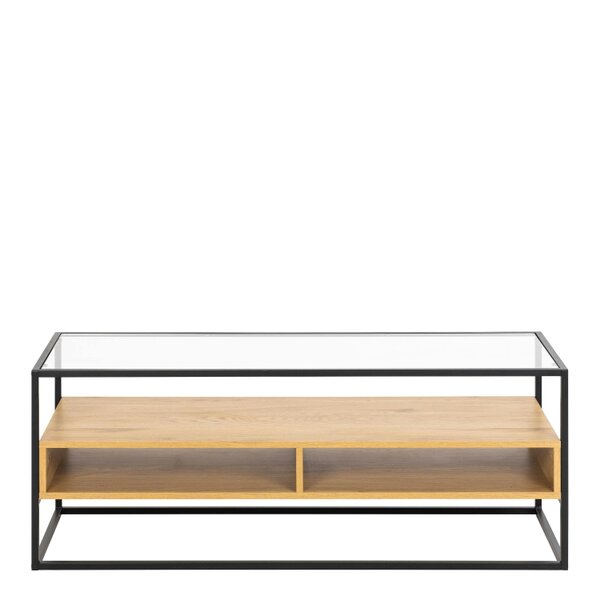 Wyld Haus Wrenna Black and Natural Oak Effect TV Unit Glass Top