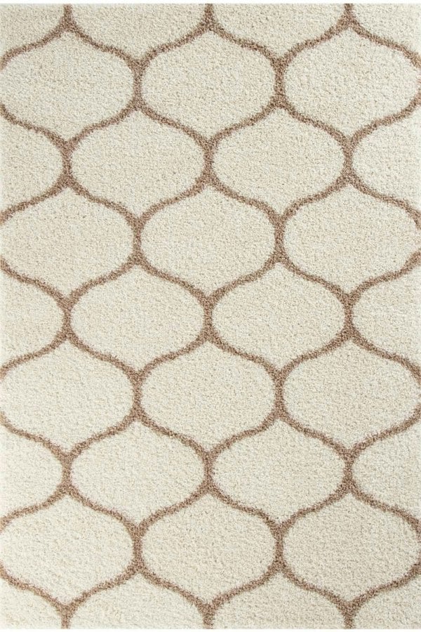 Trellis Design Thick Shaggy Area Rugs Ivory Beige