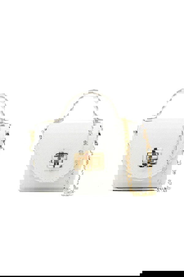 Pluspup Genuine Italian Leather Crossbody Bag with Chain Strap and Twist Lock Closure