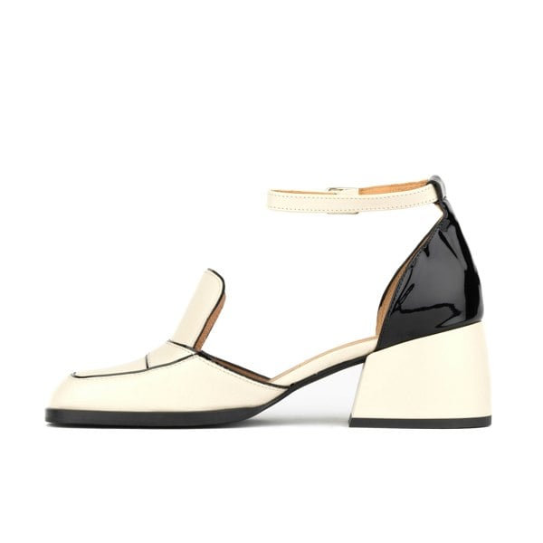 Embassy London Mayfair - Cream & Black - Women's leather square closed toe 2 inch heel sandal
