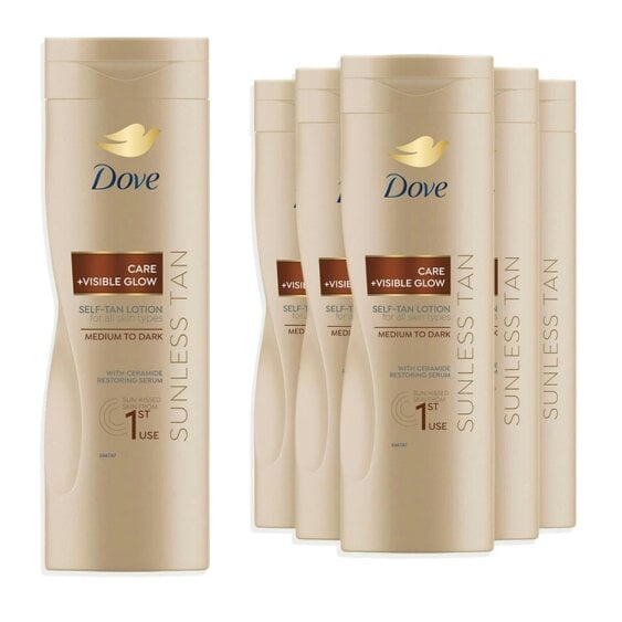 Dove Visible Glow Self-Tan Lotion Nourishing Care Medium to Dark Skin, 6x400ml
