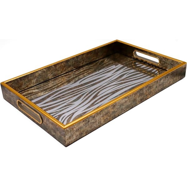 Maison des Cadeaux Rectangle Zebra Print Tray and Drink Coasters Set