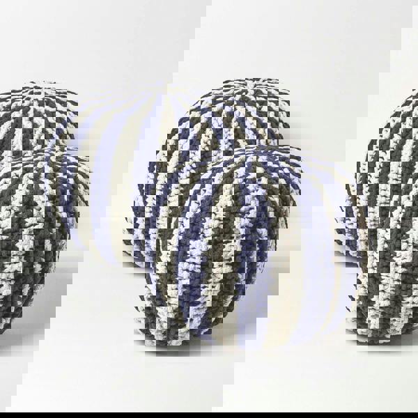 HOMESCAPES Navy and White Knitted Pouffe Striped Footstool