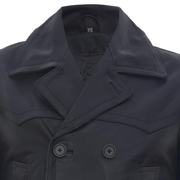 Infinity Leather Mens Cow Hide Dr Who Naval German Pea Coat Leather Jacket